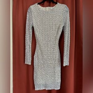 Lovely Day Silver & Cream Sequin Long Sleeve Dress Sz Medium